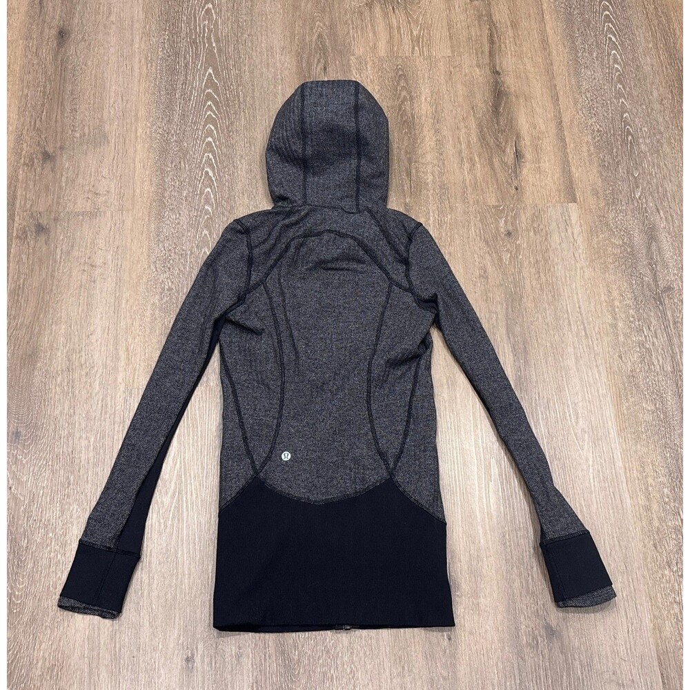 Lululemon Hoodie Herringbone Black Womens Size 2 Full Zip Thumbholes Jacket - Picture 9 of 11